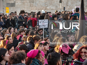 The ''Non Una Di Meno'' movement holds a demonstration named ''Disarm the Patriarchy'' in Rome, Italy, on November 23, 2024. Thousands of pe...