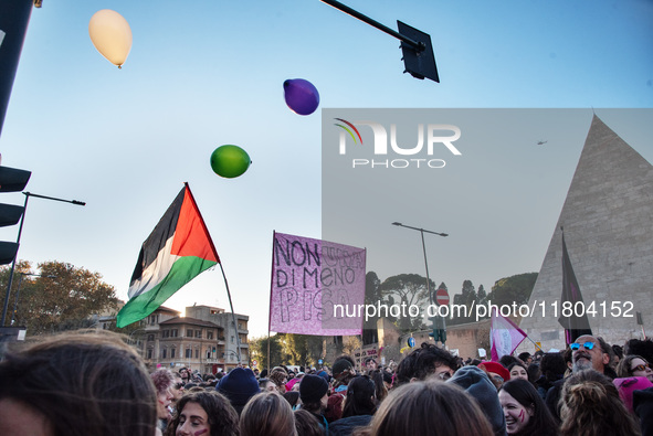 The ''Non Una Di Meno'' movement holds a demonstration named ''Disarm the Patriarchy'' in Rome, Italy, on November 23, 2024. Thousands of pe...