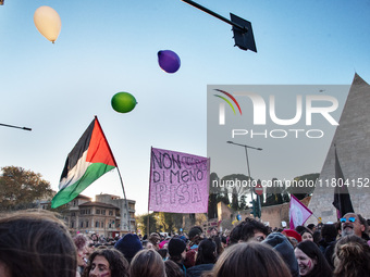 The ''Non Una Di Meno'' movement holds a demonstration named ''Disarm the Patriarchy'' in Rome, Italy, on November 23, 2024. Thousands of pe...