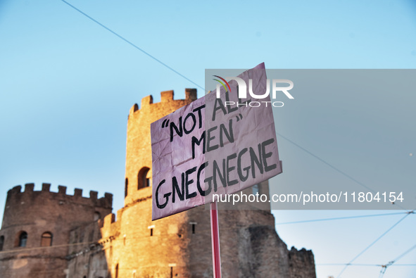 The ''Non Una Di Meno'' movement holds a demonstration named ''Disarm the Patriarchy'' in Rome, Italy, on November 23, 2024. Thousands of pe...