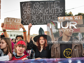 The ''Non Una Di Meno'' movement holds a demonstration named ''Disarm the Patriarchy'' in Rome, Italy, on November 23, 2024. Thousands of pe...