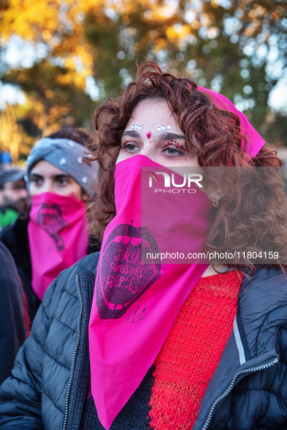 The ''Non Una Di Meno'' movement holds a demonstration named ''Disarm the Patriarchy'' in Rome, Italy, on November 23, 2024. Thousands of pe...