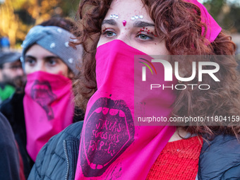 The ''Non Una Di Meno'' movement holds a demonstration named ''Disarm the Patriarchy'' in Rome, Italy, on November 23, 2024. Thousands of pe...