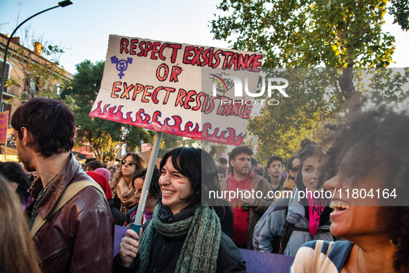 The ''Non Una Di Meno'' movement holds a demonstration named ''Disarm the Patriarchy'' in Rome, Italy, on November 23, 2024. Thousands of pe...