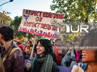 The ''Non Una Di Meno'' movement holds a demonstration named ''Disarm the Patriarchy'' in Rome, Italy, on November 23, 2024. Thousands of pe...