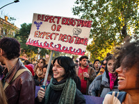 The ''Non Una Di Meno'' movement holds a demonstration named ''Disarm the Patriarchy'' in Rome, Italy, on November 23, 2024. Thousands of pe...