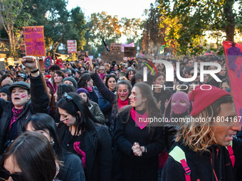 The ''Non Una Di Meno'' movement holds a demonstration named ''Disarm the Patriarchy'' in Rome, Italy, on November 23, 2024. Thousands of pe...