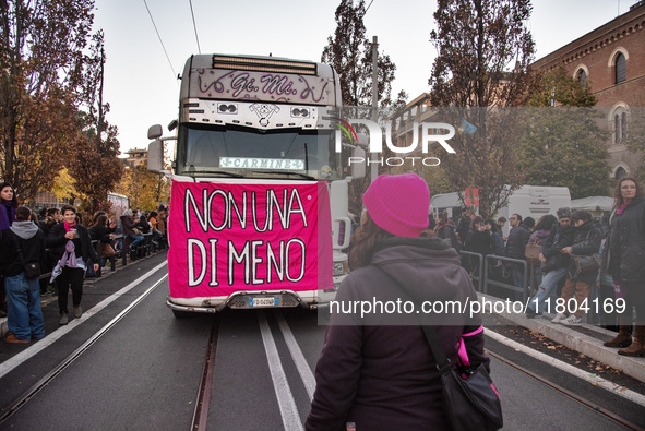 The ''Non Una Di Meno'' movement holds a demonstration named ''Disarm the Patriarchy'' in Rome, Italy, on November 23, 2024. Thousands of pe...