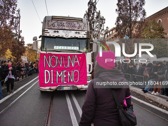 The ''Non Una Di Meno'' movement holds a demonstration named ''Disarm the Patriarchy'' in Rome, Italy, on November 23, 2024. Thousands of pe...