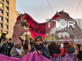 The ''Non Una Di Meno'' movement holds a demonstration named ''Disarm the Patriarchy'' in Rome, Italy, on November 23, 2024. Thousands of pe...