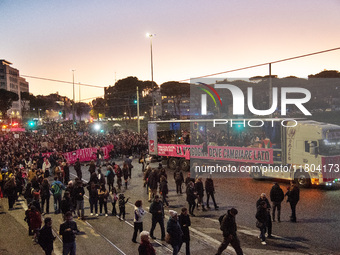 The ''Non Una Di Meno'' movement holds a demonstration named ''Disarm the Patriarchy'' in Rome, Italy, on November 23, 2024. Thousands of pe...