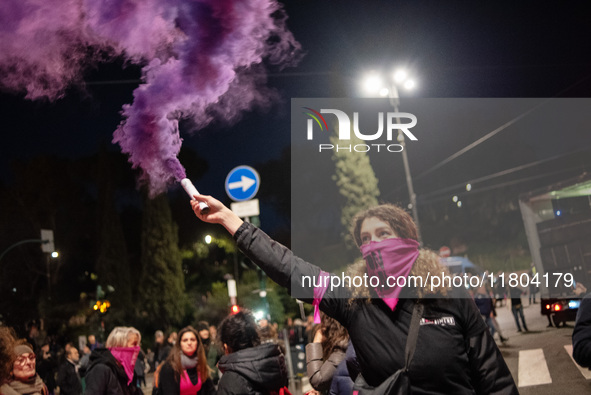 The ''Non Una Di Meno'' movement holds a demonstration named ''Disarm the Patriarchy'' in Rome, Italy, on November 23, 2024. Thousands of pe...