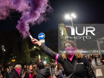 The ''Non Una Di Meno'' movement holds a demonstration named ''Disarm the Patriarchy'' in Rome, Italy, on November 23, 2024. Thousands of pe...