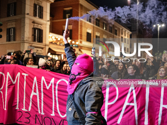 The ''Non Una Di Meno'' movement holds a demonstration named ''Disarm the Patriarchy'' in Rome, Italy, on November 23, 2024. Thousands of pe...