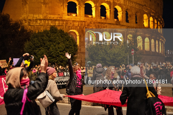 The ''Non Una Di Meno'' movement holds a demonstration named ''Disarm the Patriarchy'' in Rome, Italy, on November 23, 2024. Thousands of pe...