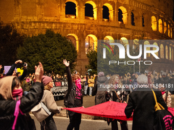 The ''Non Una Di Meno'' movement holds a demonstration named ''Disarm the Patriarchy'' in Rome, Italy, on November 23, 2024. Thousands of pe...