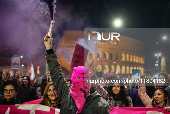 The ''Non Una Di Meno'' movement holds a demonstration named ''Disarm the Patriarchy'' in Rome, Italy, on November 23, 2024. Thousands of pe...