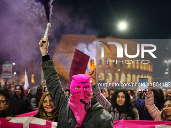 The ''Non Una Di Meno'' movement holds a demonstration named ''Disarm the Patriarchy'' in Rome, Italy, on November 23, 2024. Thousands of pe...