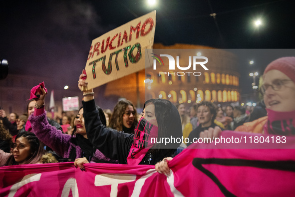 The ''Non Una Di Meno'' movement holds a demonstration named ''Disarm the Patriarchy'' in Rome, Italy, on November 23, 2024. Thousands of pe...