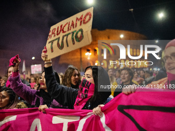 The ''Non Una Di Meno'' movement holds a demonstration named ''Disarm the Patriarchy'' in Rome, Italy, on November 23, 2024. Thousands of pe...