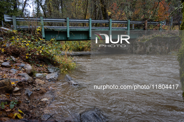 Rain from an atmospheric river swells Wolf Creek in Grass Valley, Calif., on November 23, 2024. 