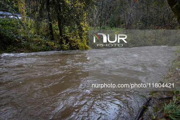 Rain from an atmospheric river swells Wolf Creek in Grass Valley, Calif., on November 23, 2024. 