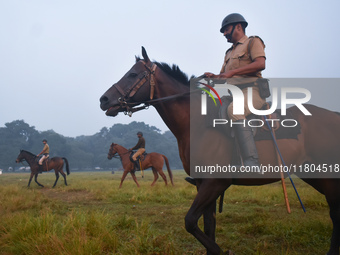 Kolkata Mounted police officers patrol inside a ground in Kolkata, India, on November 24, 2024. (