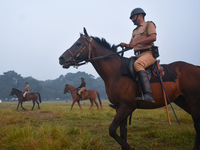 Kolkata Mounted police officers patrol inside a ground in Kolkata, India, on November 24, 2024. (