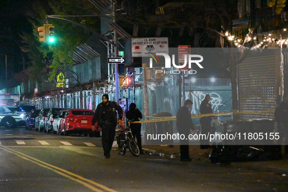 A person is shot in the Alphabet City neighborhood of Manhattan's East Village in New York, United States, on November 24, 2024. On Sunday m...