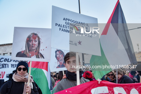 The ''Non Una Di Meno'' movement holds a demonstration named ''disarm the patriarchy'' in Rome, Italy, on November 23, 2024. Thousands of pe...