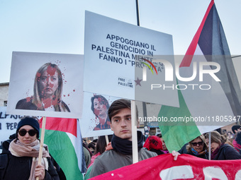 The ''Non Una Di Meno'' movement holds a demonstration named ''disarm the patriarchy'' in Rome, Italy, on November 23, 2024. Thousands of pe...