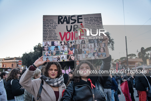 The ''Non Una Di Meno'' movement holds a demonstration named ''disarm the patriarchy'' in Rome, Italy, on November 23, 2024. Thousands of pe...