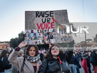 The ''Non Una Di Meno'' movement holds a demonstration named ''disarm the patriarchy'' in Rome, Italy, on November 23, 2024. Thousands of pe...