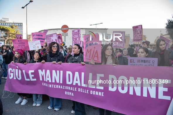 The ''Non Una Di Meno'' movement holds a demonstration named ''disarm the patriarchy'' in Rome, Italy, on November 23, 2024. Thousands of pe...