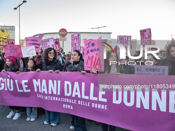 The ''Non Una Di Meno'' movement holds a demonstration named ''disarm the patriarchy'' in Rome, Italy, on November 23, 2024. Thousands of pe...