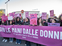 The ''Non Una Di Meno'' movement holds a demonstration named ''disarm the patriarchy'' in Rome, Italy, on November 23, 2024. Thousands of pe...