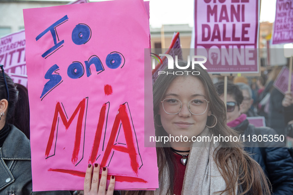 The ''Non Una Di Meno'' movement holds a demonstration named ''disarm the patriarchy'' in Rome, Italy, on November 23, 2024. Thousands of pe...