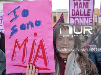 The ''Non Una Di Meno'' movement holds a demonstration named ''disarm the patriarchy'' in Rome, Italy, on November 23, 2024. Thousands of pe...