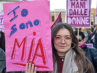 The ''Non Una Di Meno'' movement holds a demonstration named ''disarm the patriarchy'' in Rome, Italy, on November 23, 2024. Thousands of pe...