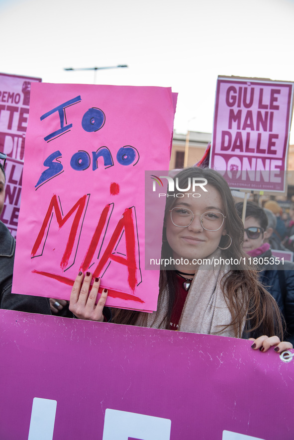 The ''Non Una Di Meno'' movement holds a demonstration named ''disarm the patriarchy'' in Rome, Italy, on November 23, 2024. Thousands of pe...