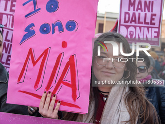 The ''Non Una Di Meno'' movement holds a demonstration named ''disarm the patriarchy'' in Rome, Italy, on November 23, 2024. Thousands of pe...