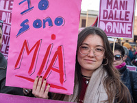 The ''Non Una Di Meno'' movement holds a demonstration named ''disarm the patriarchy'' in Rome, Italy, on November 23, 2024. Thousands of pe...