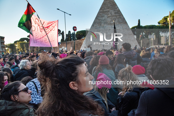 The ''Non Una Di Meno'' movement holds a demonstration named ''disarm the patriarchy'' in Rome, Italy, on November 23, 2024. Thousands of pe...