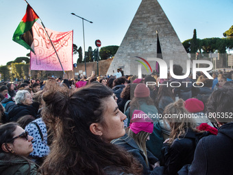 The ''Non Una Di Meno'' movement holds a demonstration named ''disarm the patriarchy'' in Rome, Italy, on November 23, 2024. Thousands of pe...