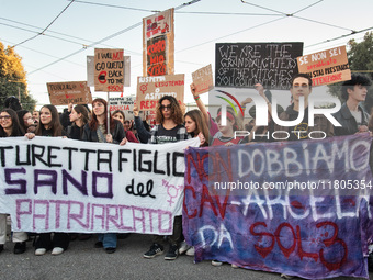 The ''Non Una Di Meno'' movement holds a demonstration named ''disarm the patriarchy'' in Rome, Italy, on November 23, 2024. Thousands of pe...