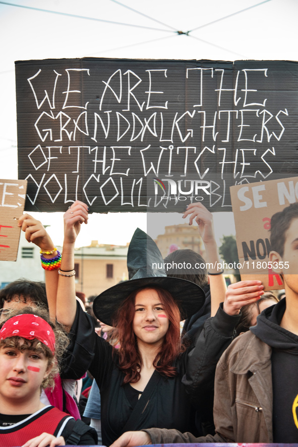 The ''Non Una Di Meno'' movement holds a demonstration named ''disarm the patriarchy'' in Rome, Italy, on November 23, 2024. Thousands of pe...