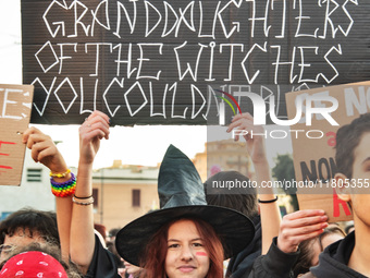 The ''Non Una Di Meno'' movement holds a demonstration named ''disarm the patriarchy'' in Rome, Italy, on November 23, 2024. Thousands of pe...