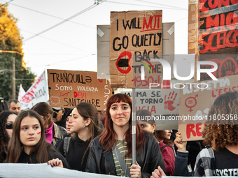 The ''Non Una Di Meno'' movement holds a demonstration named ''disarm the patriarchy'' in Rome, Italy, on November 23, 2024. Thousands of pe...