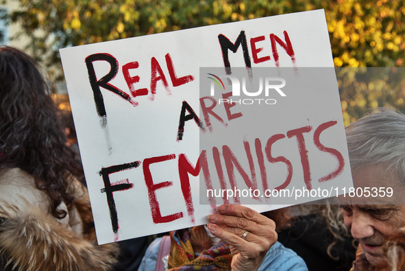 The ''Non Una Di Meno'' movement holds a demonstration named ''disarm the patriarchy'' in Rome, Italy, on November 23, 2024. Thousands of pe...