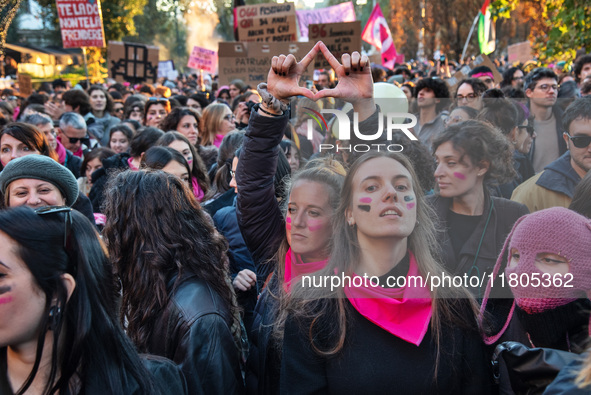 The ''Non Una Di Meno'' movement holds a demonstration named ''disarm the patriarchy'' in Rome, Italy, on November 23, 2024. Thousands of pe...